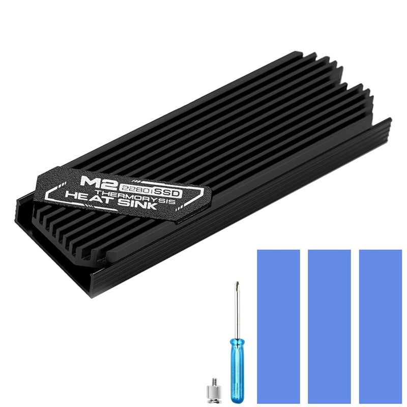 ASTARON M.2 SSD Heatsink 2280 Thin Cooler with Nano Thermal Pads (0.5mm-1mm) NVME M2 Thermal Pad Double-Sided Heat Sink for PC/PS5/Gaming Laptops (Black) - Image 1